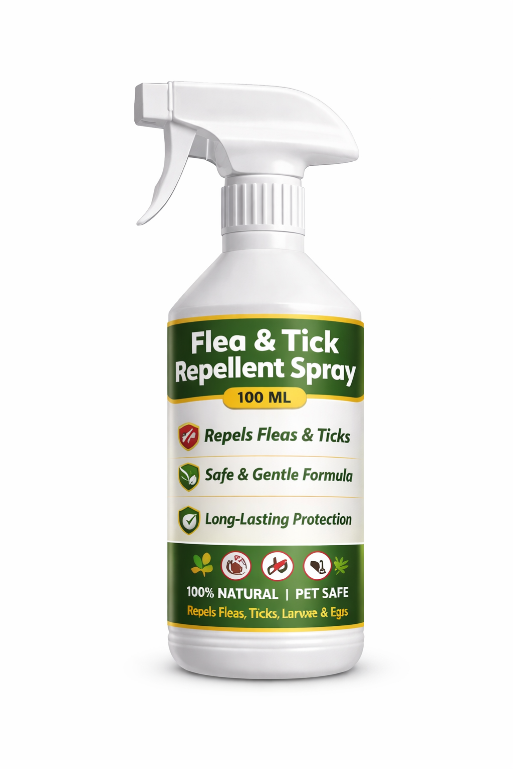A 100 ML bottle of flea and tick repellent spray for pets