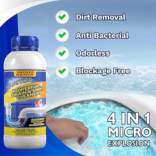 Sanitizo Drain Cleaner Powder Powerful Drain & Sink Cleaner pack, powder formula, pack of 2