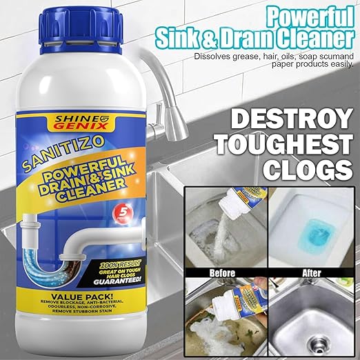Sanitizo Drain Cleaner Powder Powerful Drain & Sink Cleaner pack, powder formula, pack of 2