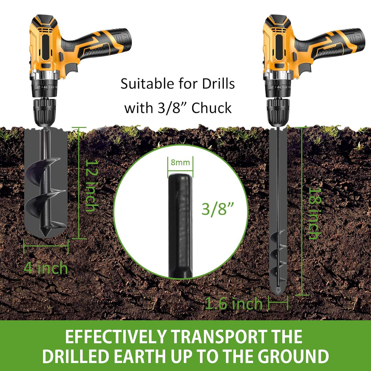 Auger Drill Bit for Planting, Heavy Steel Garden Earth Auger for Digging