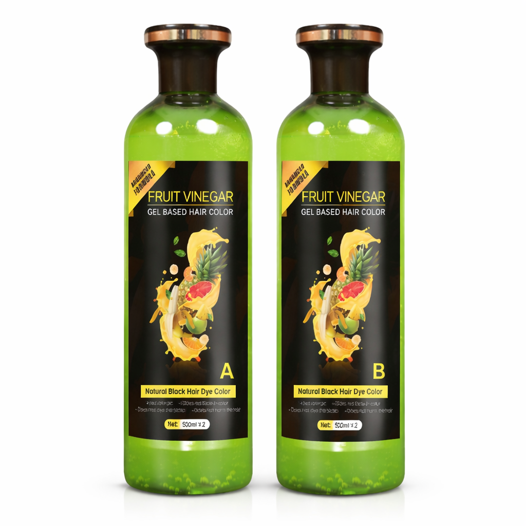 Two bottles of Fruit Vinegar Black Colourant Gel Based Hair Colour Dye