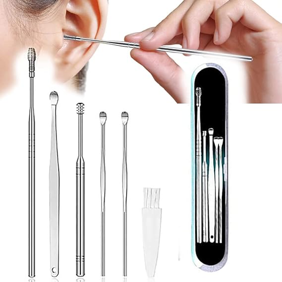 6-Piece Stainless Steel Ear Wax Cleaner and Ear Curette Removal Kit with Storage Box