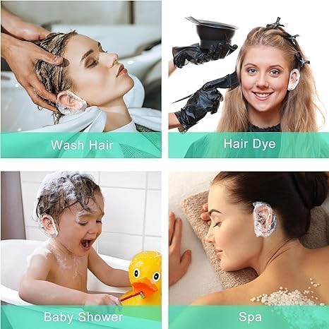 Bathing Ear Cover Caps - 100 Piece Disposable Plastic Protectors