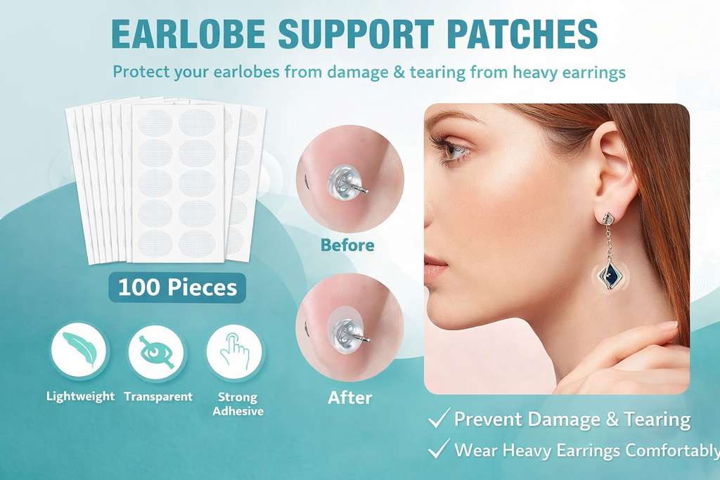 A pack of 100 adhesive earlobe support patches for heavy earrings