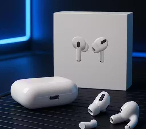 A pair of wireless Bluetooth earbuds with an active noise cancellation design.