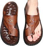 A pair of men's polyurethane flip flops with a rubber sole