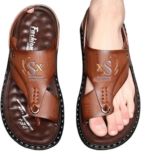 A pair of men's polyurethane flip flops with a rubber sole