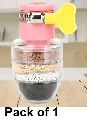 A six-layer activated carbon water faucet filter attached to a kitchen sink tap