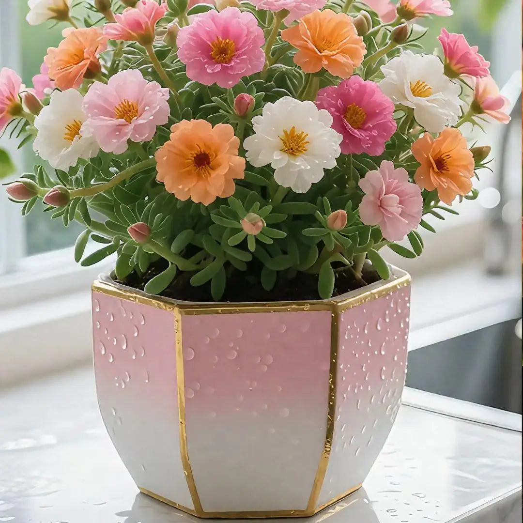 Double Moss Rose Seeds and Organic Potmix Combo - Pack of 2