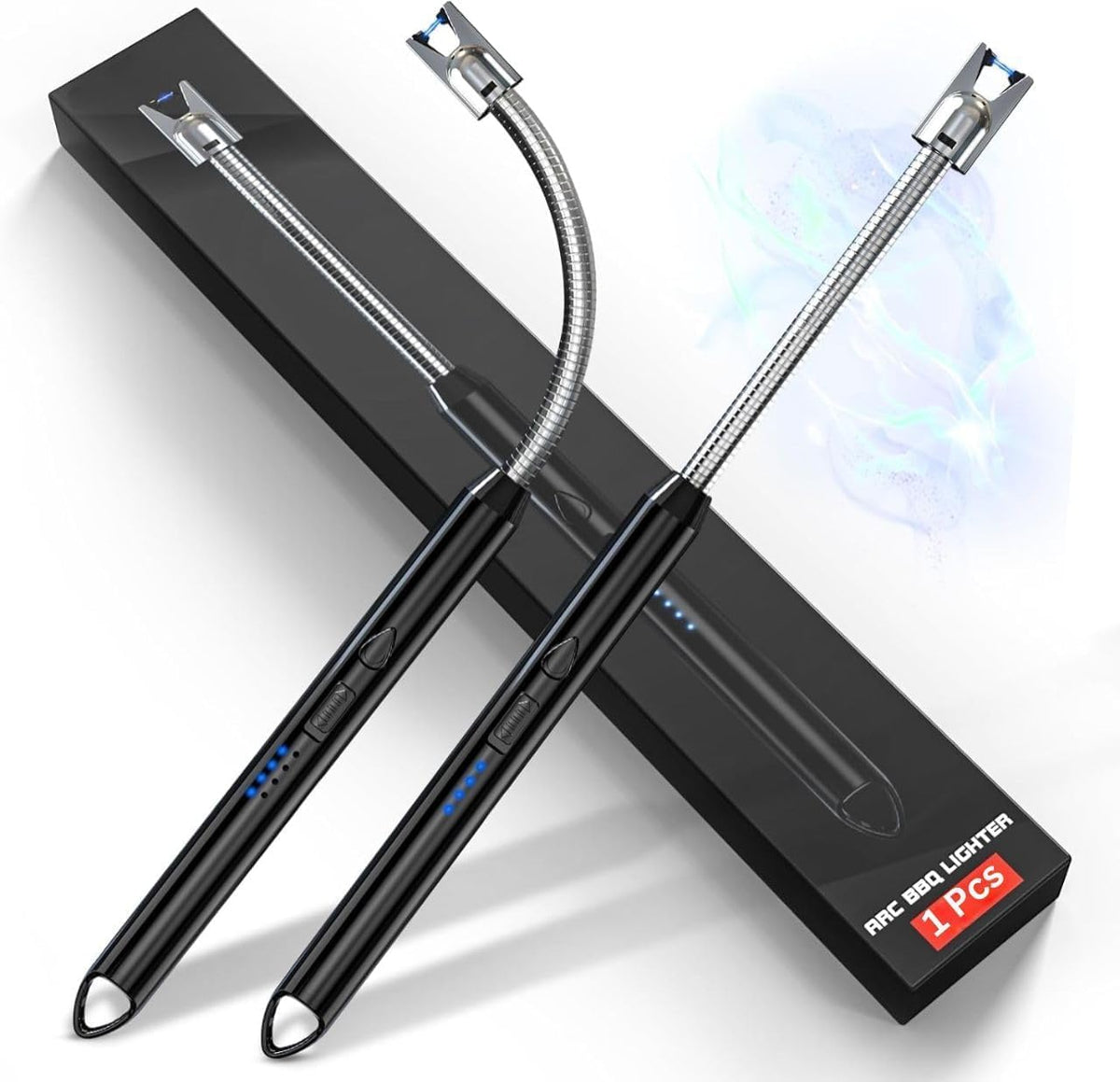 A stainless steel rechargeable electric gas lighter with a USB C-type port