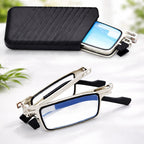 Two pairs of foldable reading glasses with their matching protective cases