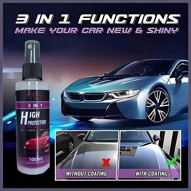 Bottle of 3-in-1 high protection car ceramic coating and wax polish spray
