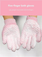 Five Figure Bath Gloves - Stretchable Woven Polyester Exfoliation Mitts