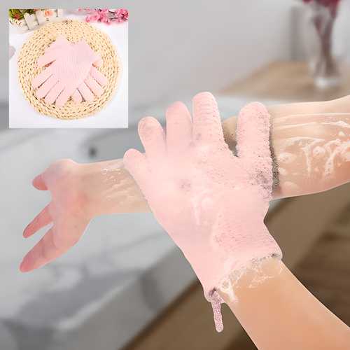 Five Figure Bath Gloves - Stretchable Woven Polyester Exfoliation Mitts