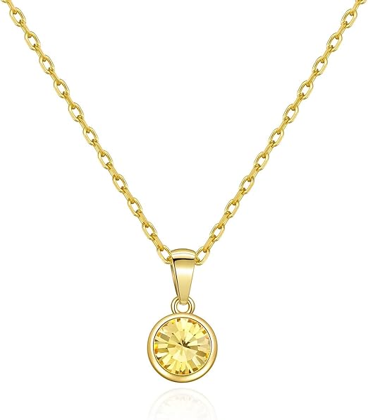 Citrine Yellow Birthstone Pendant with Gold Plated Chain