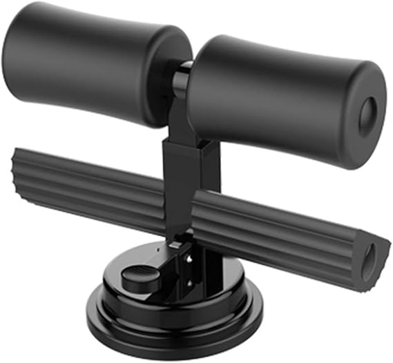 Sit-up bar featuring a steel frame with black foam padding and a circular rubber suction base