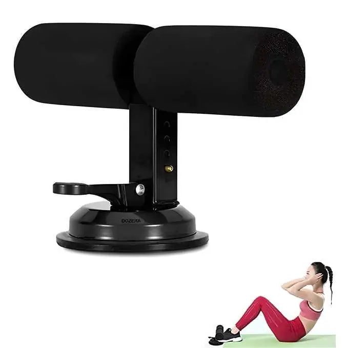 A metal sit up assistant bar used for core strength training exercises on a flat floor surface.
