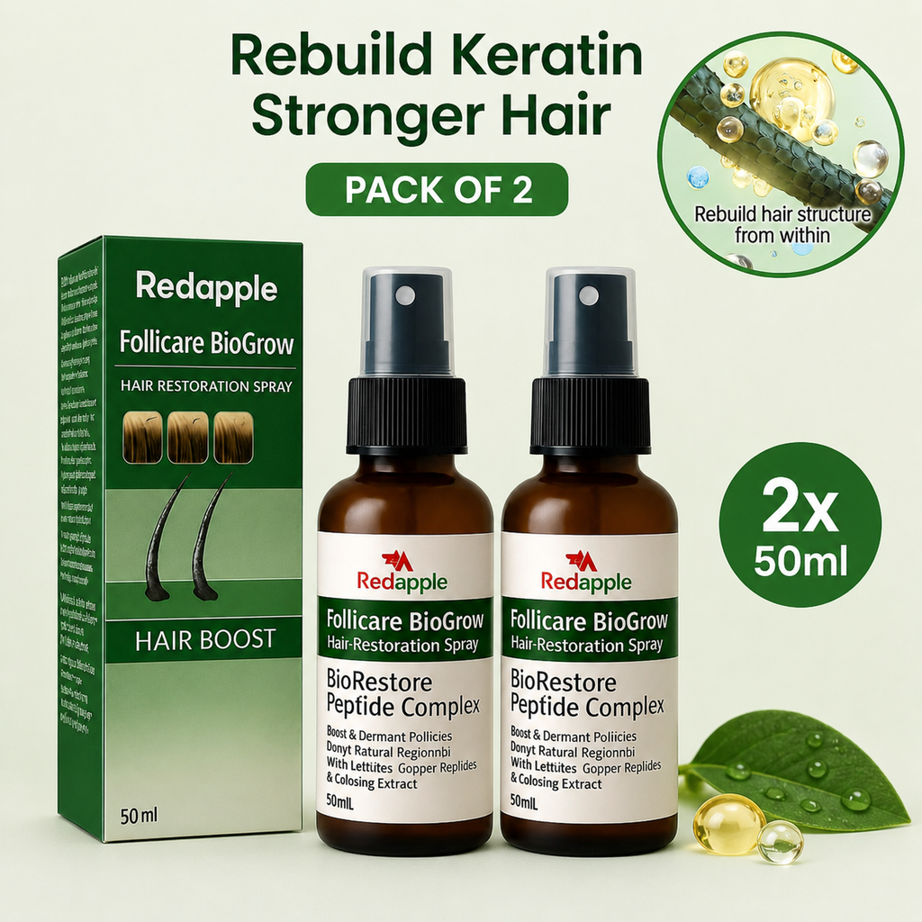 Two 50 ml bottles of Follicure BioGrow Hair Restoration Spray in a combo pack