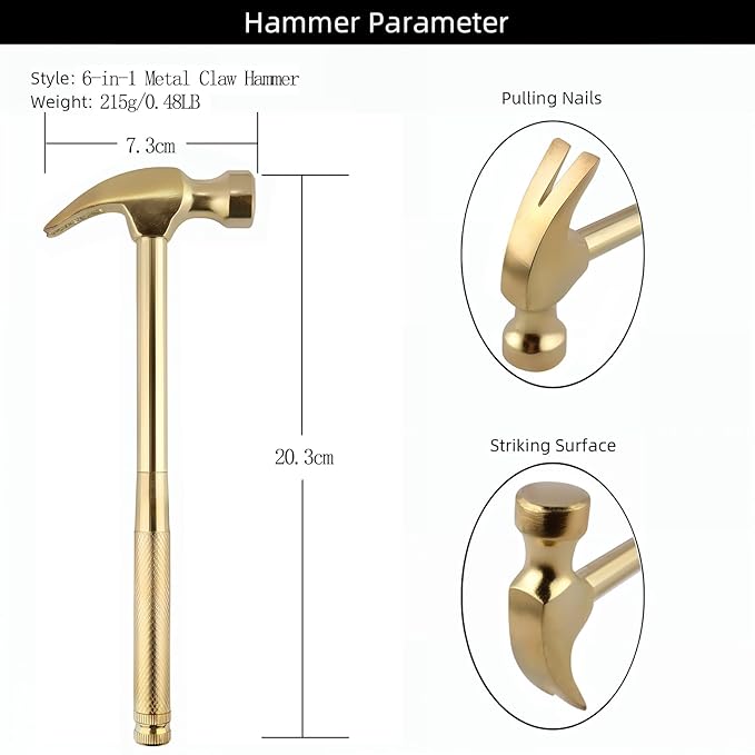 6-in-1 Multifunction Carbon Steel Mini Hammer with Integrated Screwdriver Set