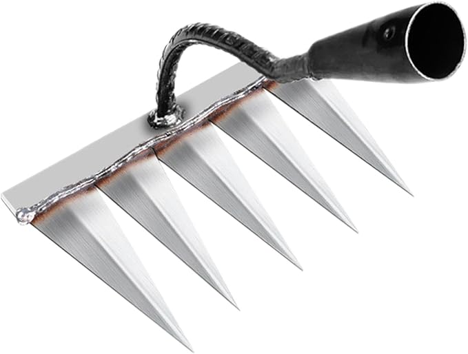 Handheld Garden Rake for Soil Cultivation and Weeding, 5 Tines