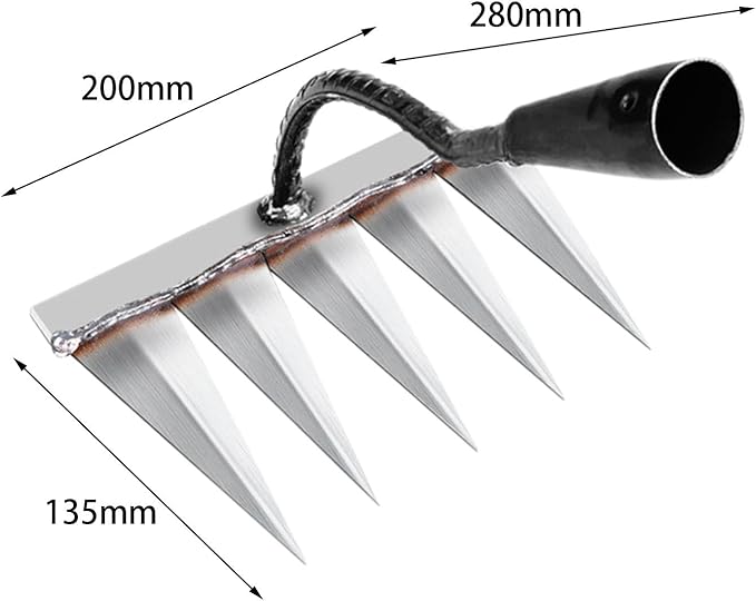 Handheld Garden Rake for Soil Cultivation and Weeding, 5 Tines