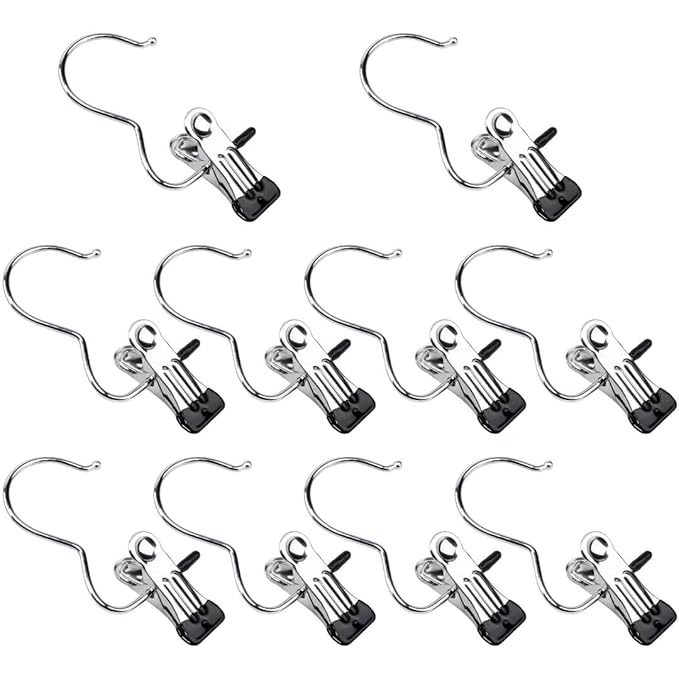Stainless Steel Multi-Purpose Utility Clips with Hooks, 10 Pack
