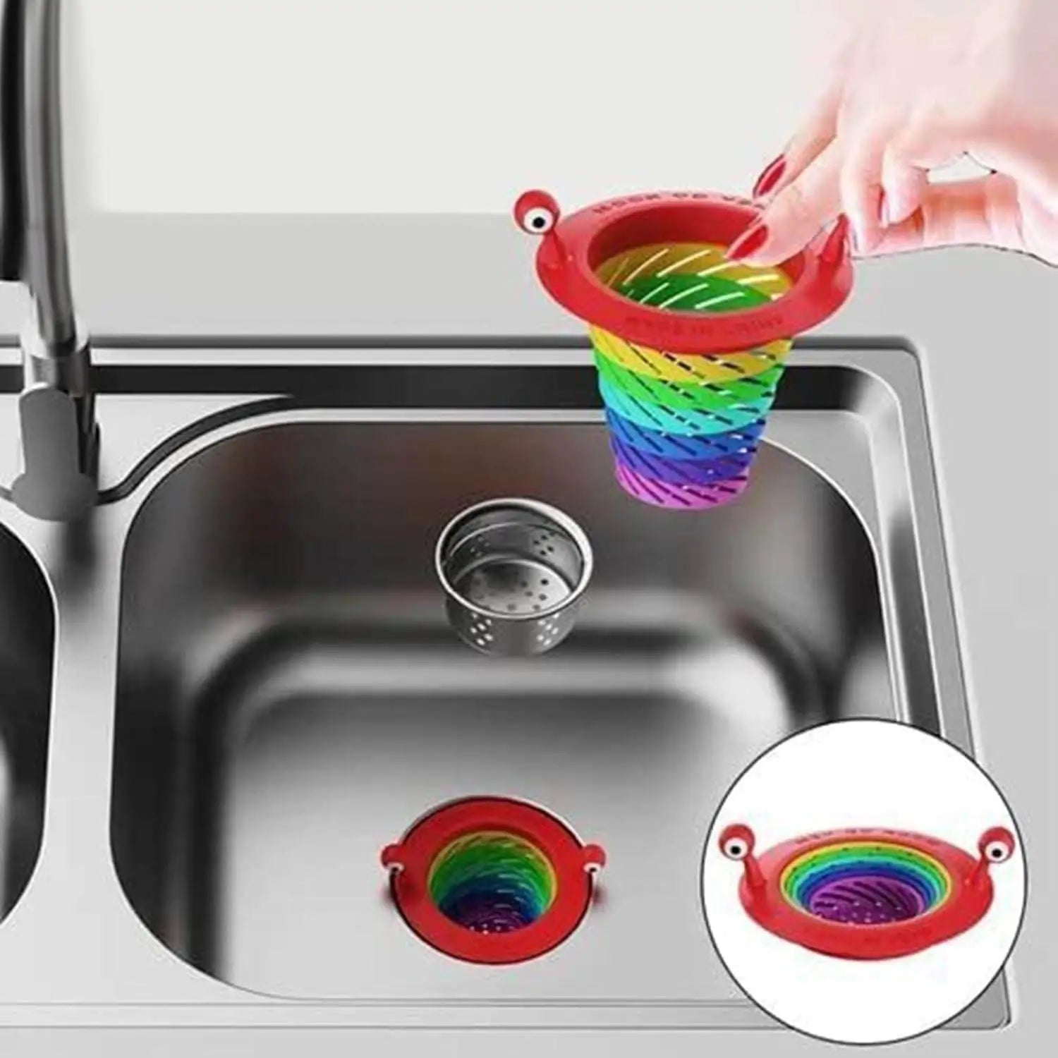 Foldable plastic kitchen sink strainer in a neutral colour