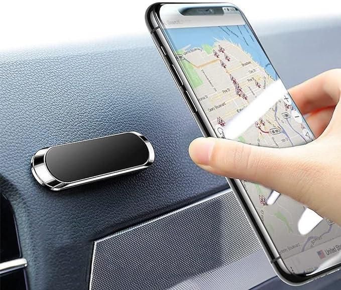 A magnetic car phone holder designed for mounting smartphones on vehicle dashboards.