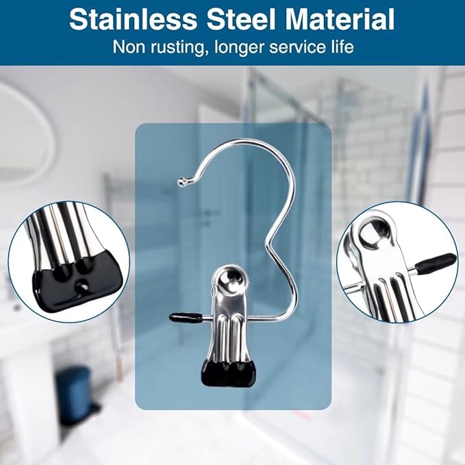 Stainless Steel Multi-Purpose Utility Clips with Hooks, 10 Pack