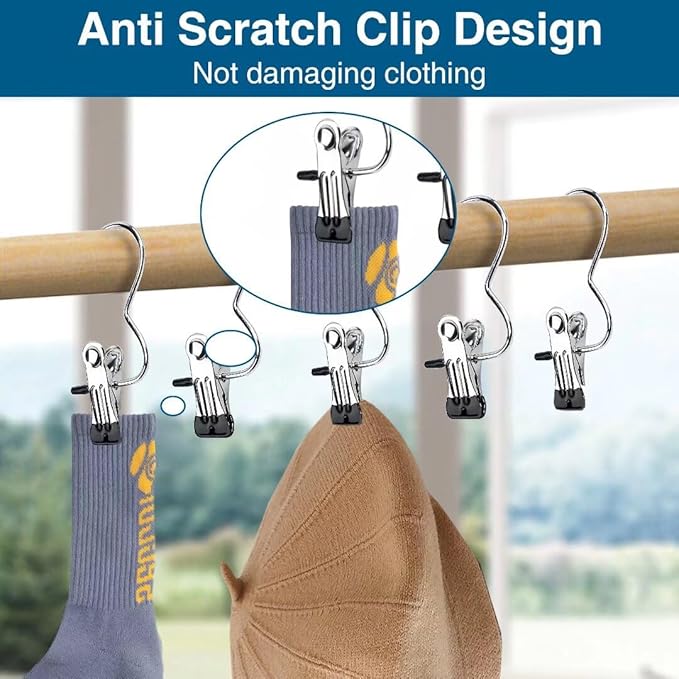 Stainless Steel Multi-Purpose Utility Clips with Hooks, 10 Pack