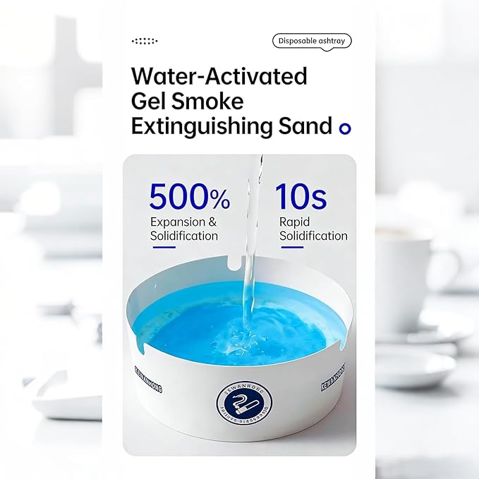 Portable Disposable Foam Ashtray with Absorbent Gel - Pack of 5
