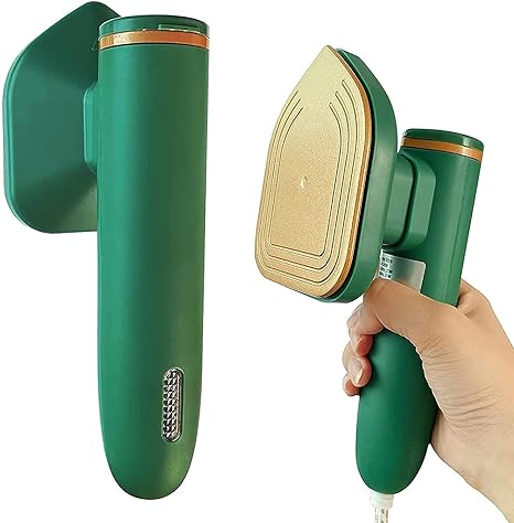Handheld portable micro steam iron in a compact white and grey design