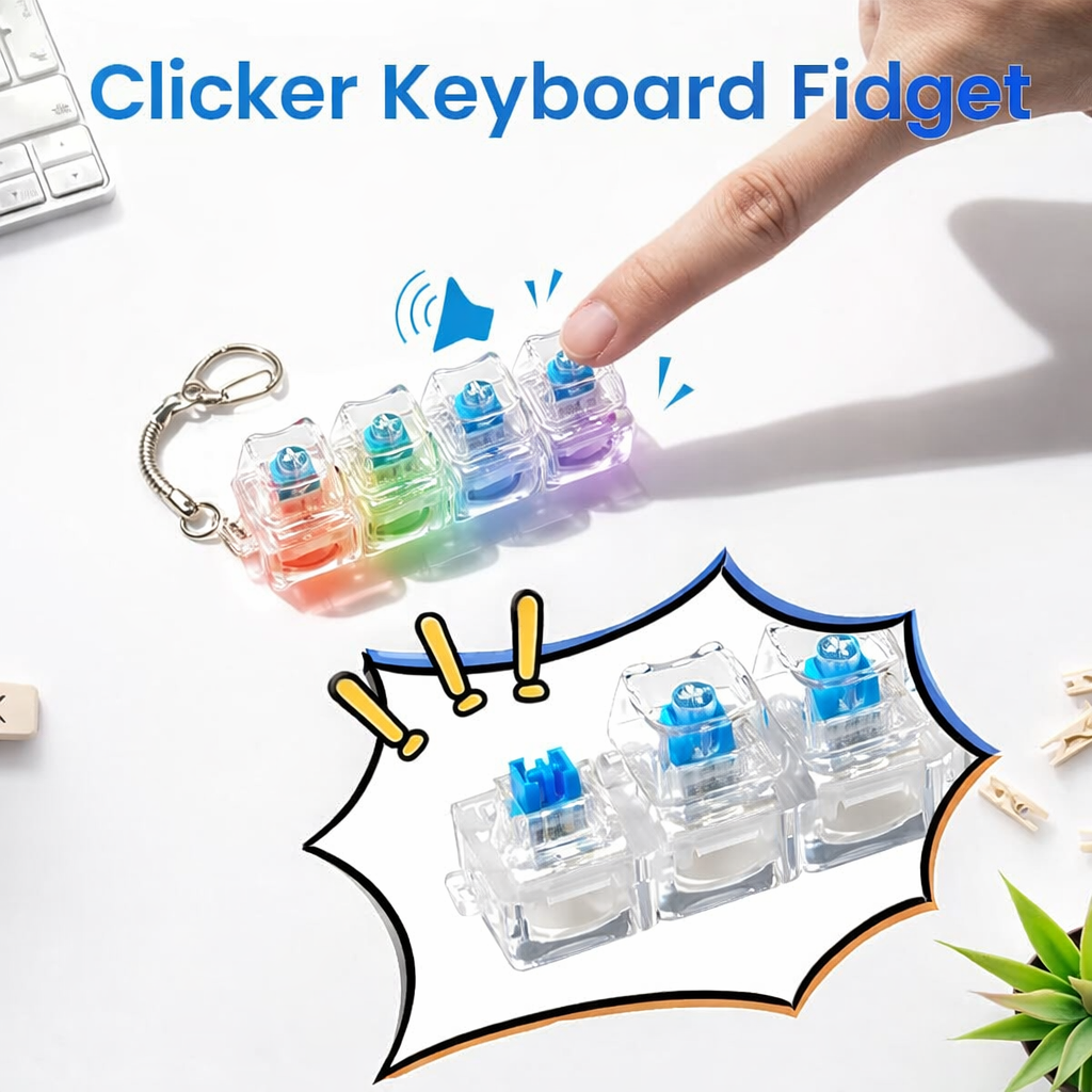 Keyboard Fidget Keychain with Mechanical Click Action