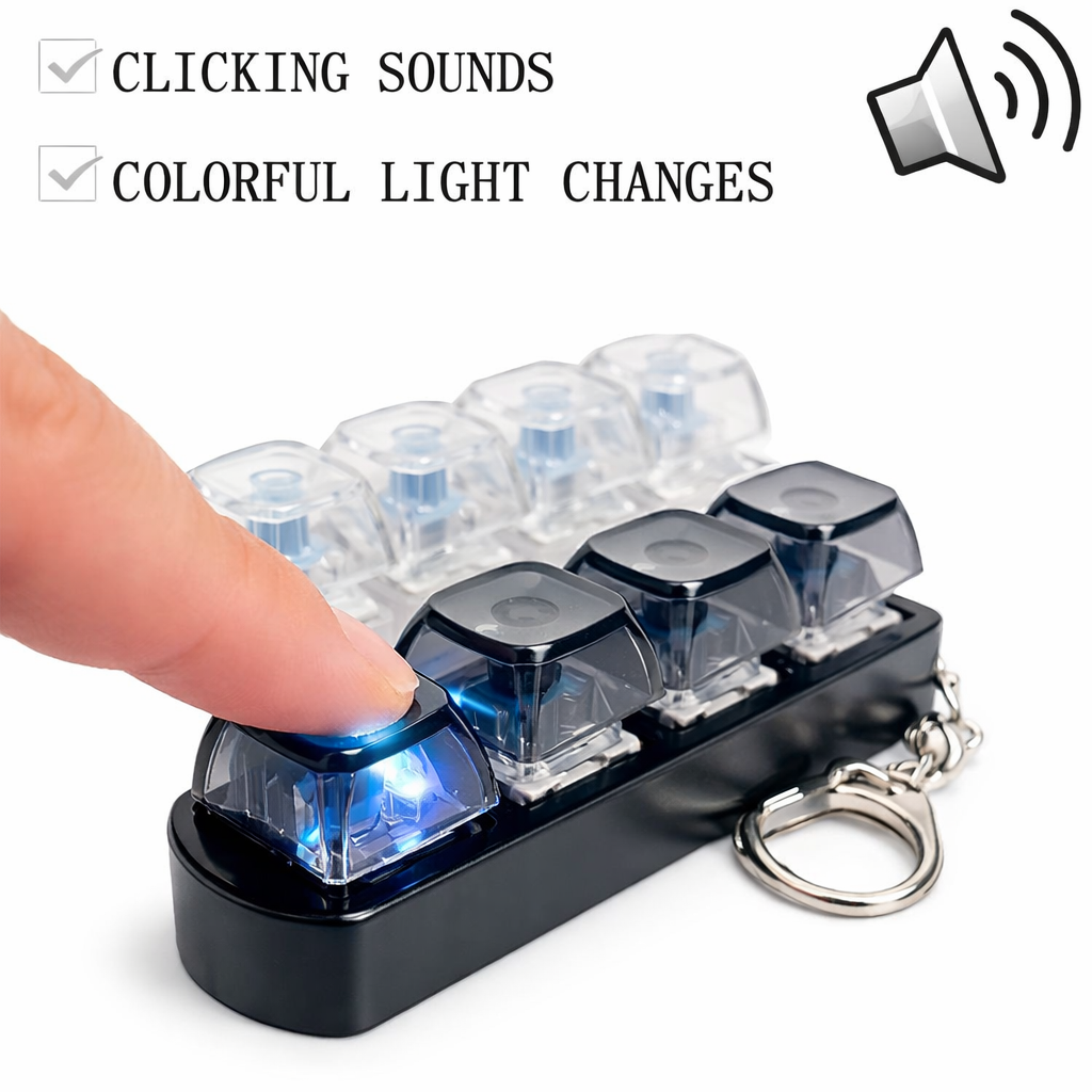 Keyboard Fidget Keychain with Mechanical Click Action