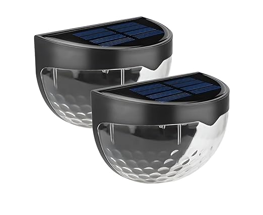 Two solar-powered garden and wall lights made of glass and plastic