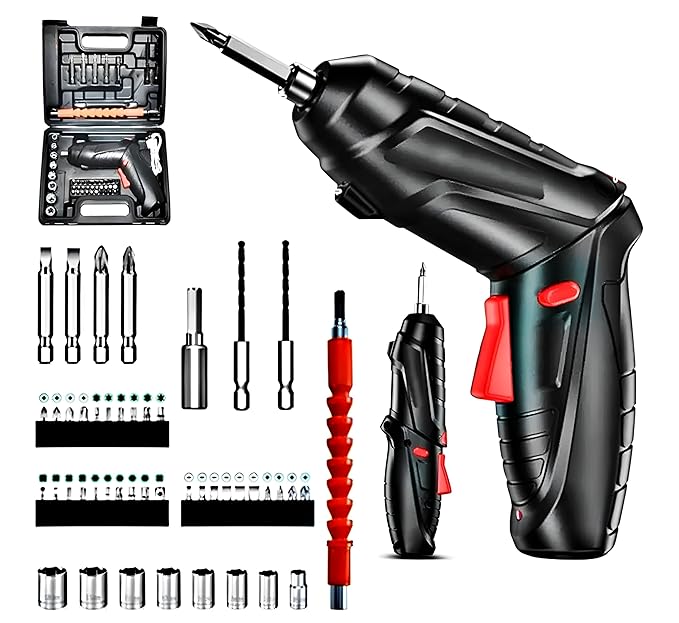 46 Pcs Rechargeable Cordless Screwdriver and Power Drill Kit