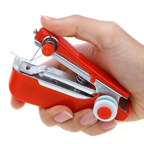 Two portable mini manual sewing machines in plastic