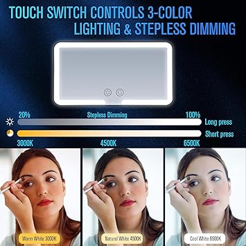 HanGlow Car Vanity Mirror With Lights - 3 Mode Adjustable LED Makeup Mirror