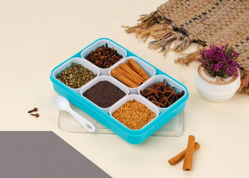 1800 ml 6-in-1 Masala Box for Kitchen with spoon, plastic