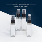A set of four small pocket perfumes in compact spray bottles
