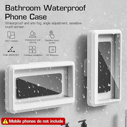 Waterproof Bathroom Wall Mount Phone Holder Case with 360 Degree Rotation