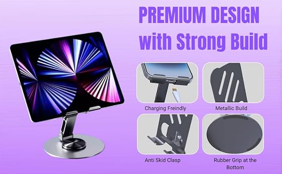 Aluminium Foldable Mobile & Tablet Stand with 360° Rotation