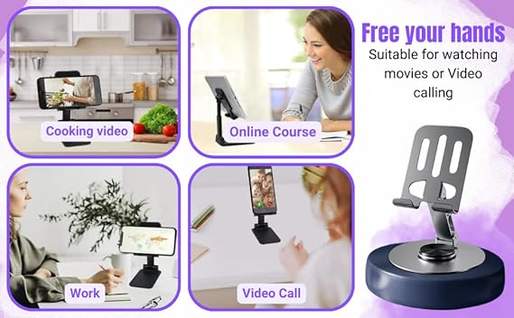 Aluminium Foldable Mobile & Tablet Stand with 360° Rotation