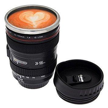Camera Lens Coffee Mug With Lid - 350ml Stainless Steel Interior