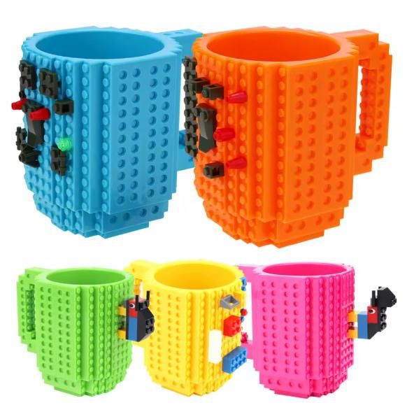 A single multicolor plastic coffee mug shown from the side