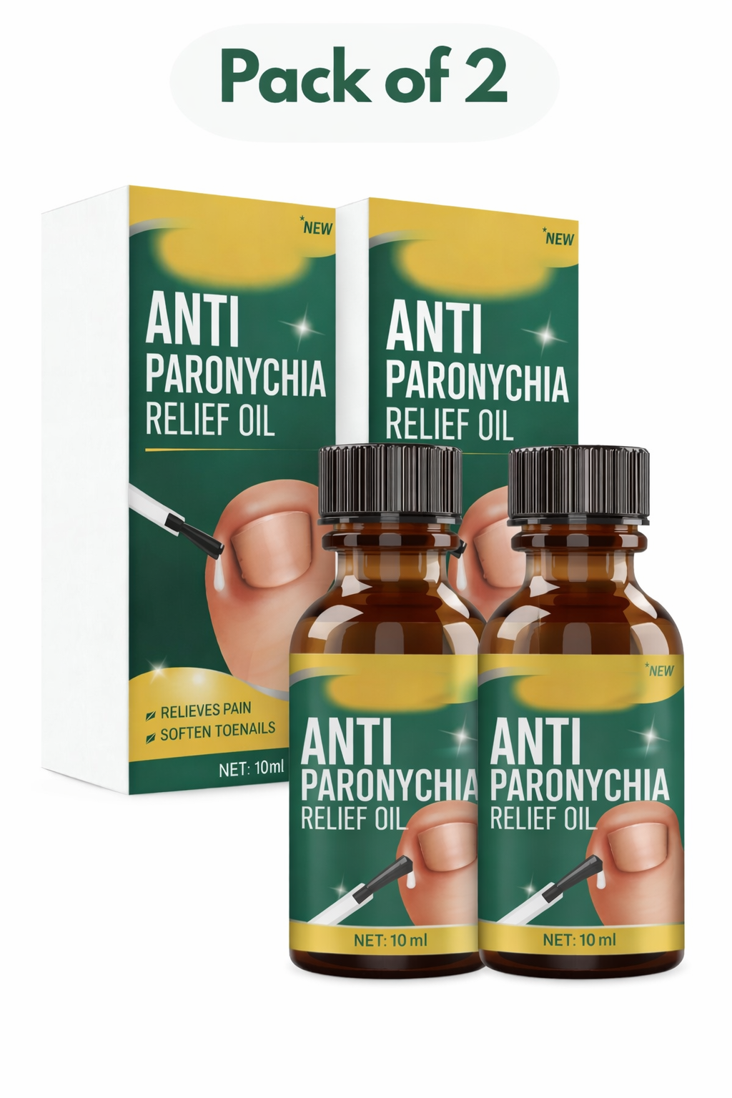 Two 10ml bottles of Anti Paronychia Relief Oil for nail bed care
