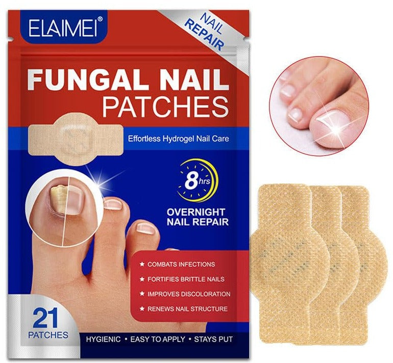 A pack of 21 adhesive patches for fingernail and toenail care
