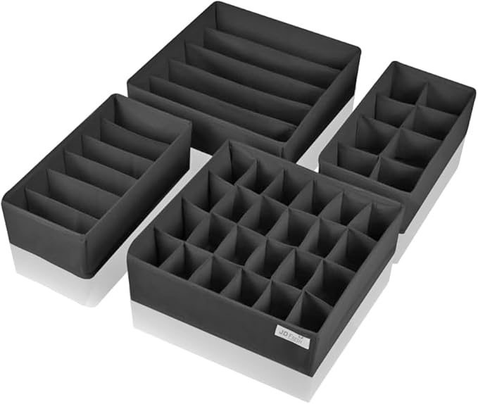 Set of four fabric 24-compartment organisers for wardrobe drawers