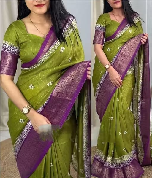 Stylish Dola Silk Zari Saree with Unstitched Blouse Piece