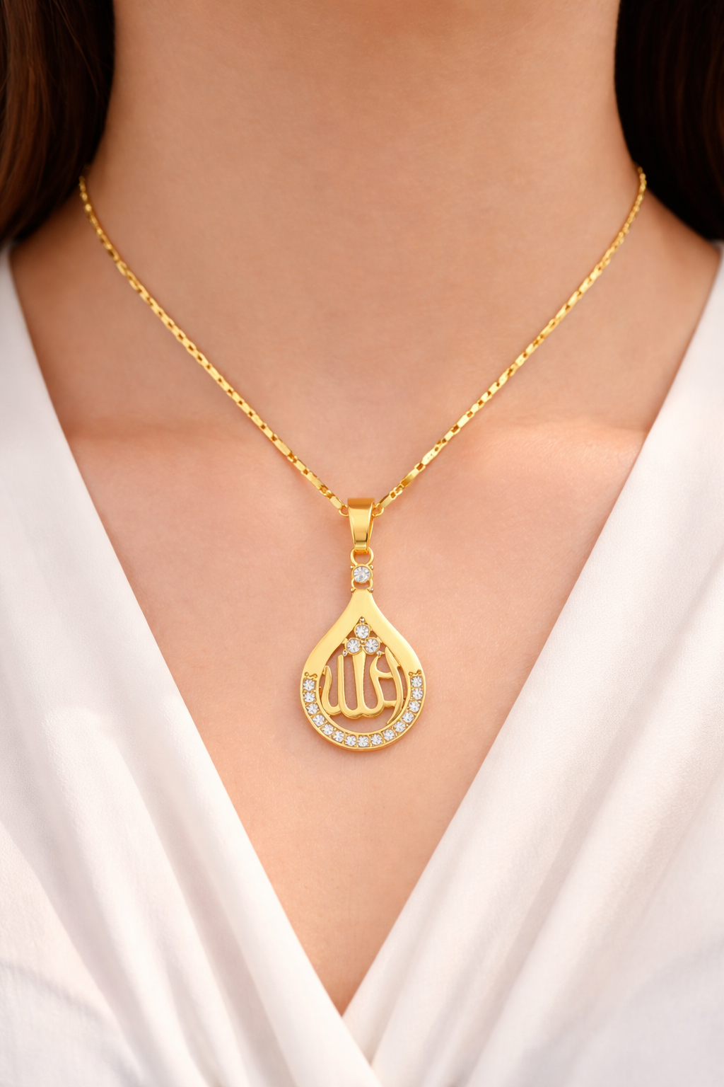Allah Diamond Pendant Necklace with Copper Metal Chain